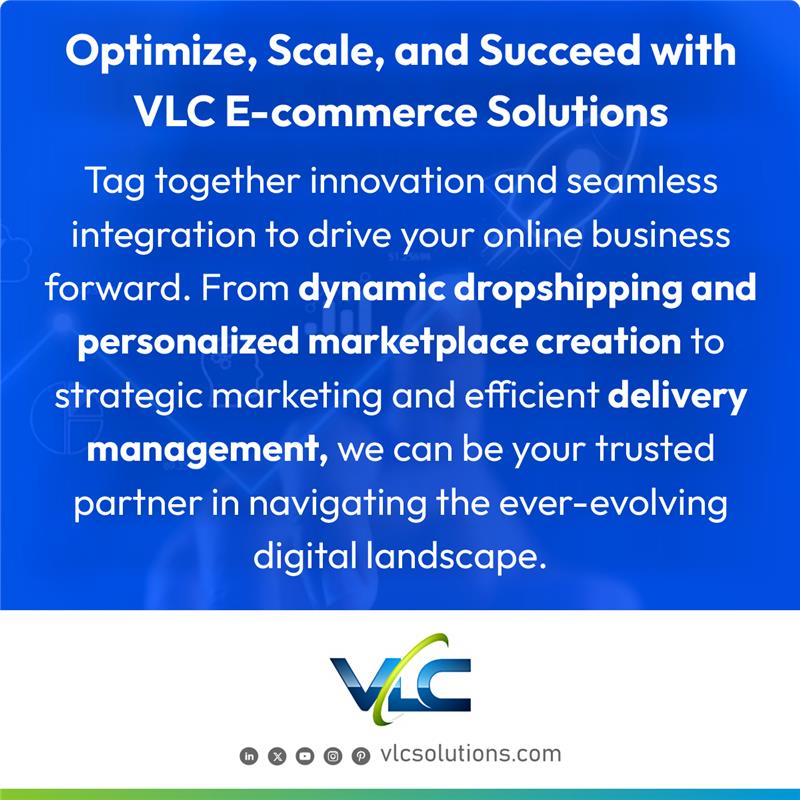 vlcsolutions's tweet image. Boost your online business with VLC E-Commerce Solutions! Optimize operations, scale effortlessly, and embrace future-ready strategies for success in the digital marketplace.
vlcsolutions.com/ecommerce-deve…
#VLCSolutions #EcommerceSuccess #DigitalTransformation #MarketplaceInnovation
