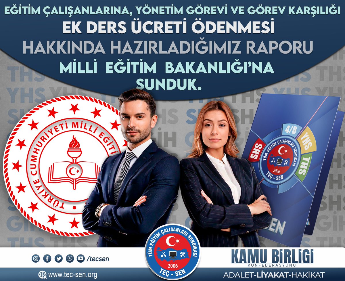 Eğitim Çalışanlarına, Yönetim Görevi ve Görev Karşılığı Ek Ders Ücreti Ödenmesi Hakkında Hazırladığımız Raporu Milli Eğitim Bakanlığı’na Sunduk.

Bilindiği üzere; Öğretmenlik Meslek Kanunu çerçevesinde gerçekleştirilen Uzman ve Başöğretmenlik düzenlemeleri, öğretmenlerimizin