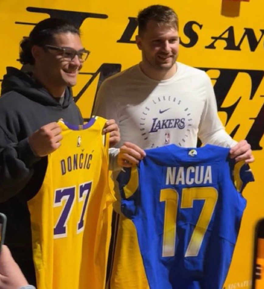 LakeShowYo's tweet photo. Luka &amp; Puka Nacua jersey swap 🏀 🤝 🏈 https://t.co/EsRqFV1lHY