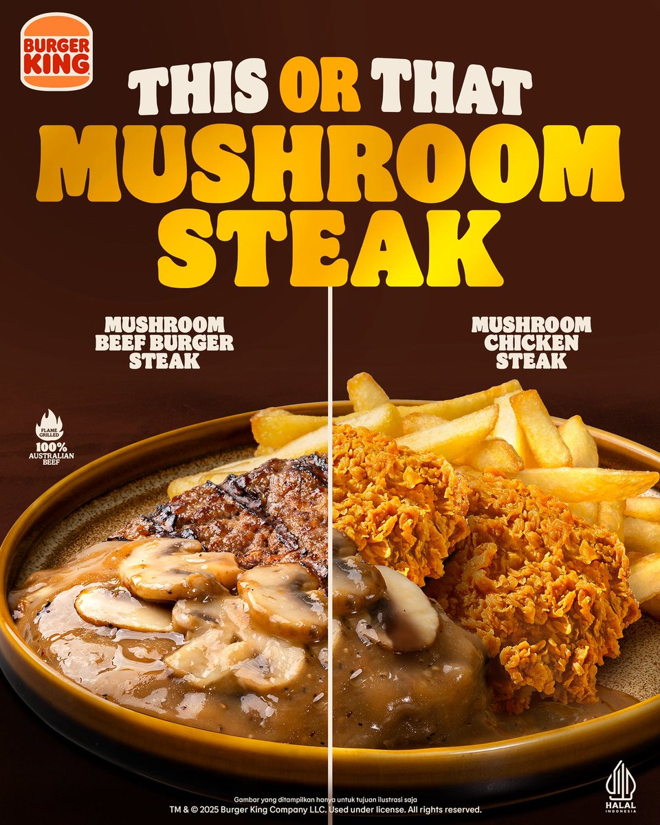 Kamu tim ayam atau tim beef nih? Tapi, apapun tim nya, tetep aja kalo disajiin pake mushroom sauce dari Burger King bikin ketagihan kan 🤩🔥🧡

Buruan cobain sebelum kehabisan!!!!
#burgerking #BKmushroomsteak