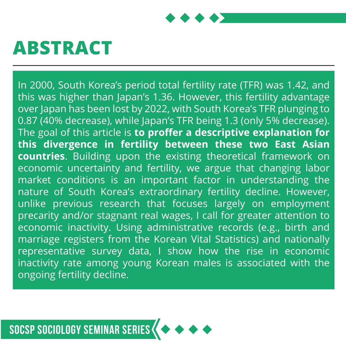 Join us for a seminar with Prof. Sinn Won Han from the University of Hong Kong (#HKU) to explore why the #fertility rate of #SouthKorea is lower than #Japan.📊📷 #LingnanUniversity #Sociology #SocialPolicy