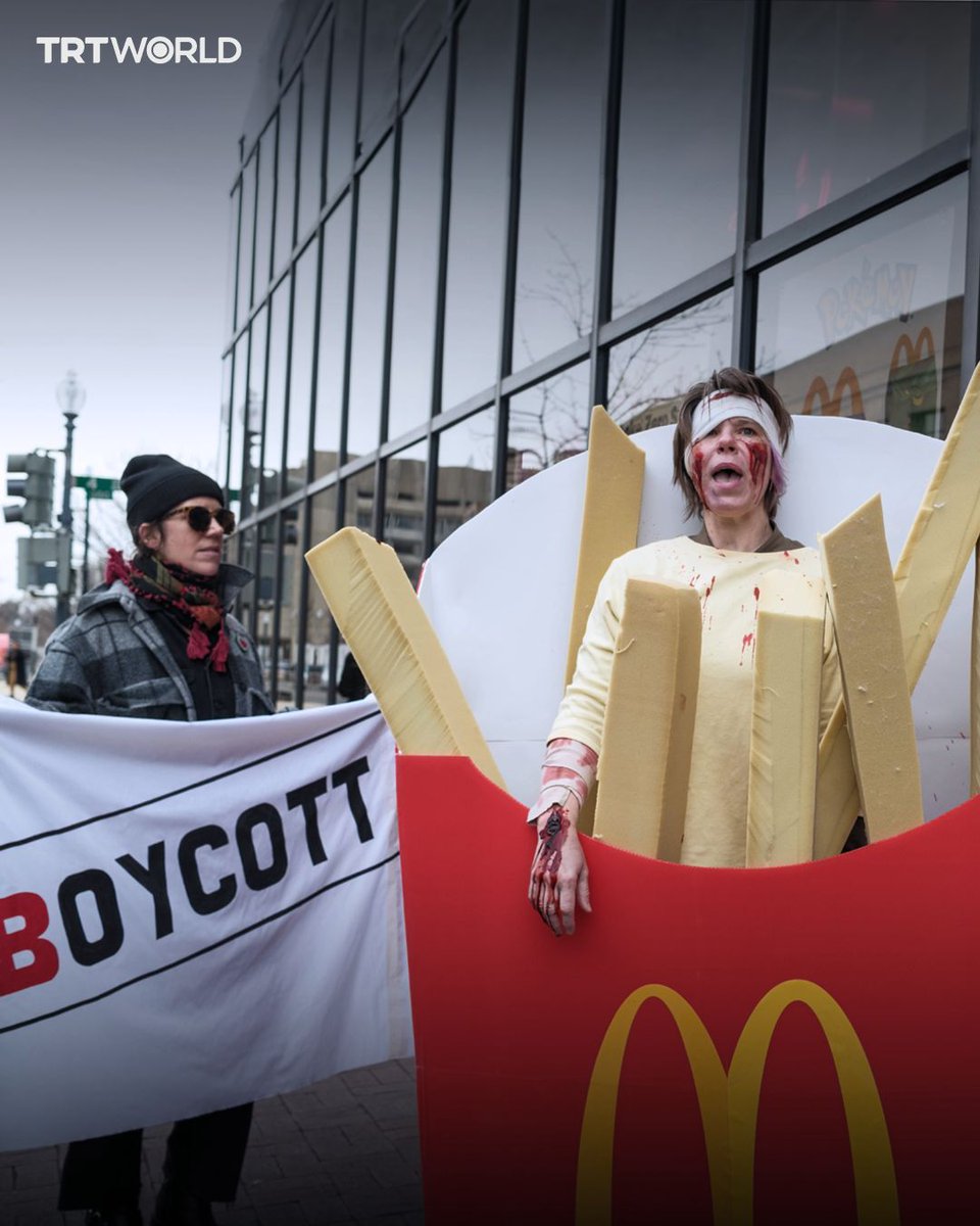 Boycott, Divestment, Sanctions (BDS) activists gathered at the U.S. Capitol, McDonald’s, and Starbucks to protest corporate ties to Israel, calling for boycotts over the ongoing Israeli attacks in Gaza. 

Starbucks’ stock has reportedly dropped nearly $11 billion in value since