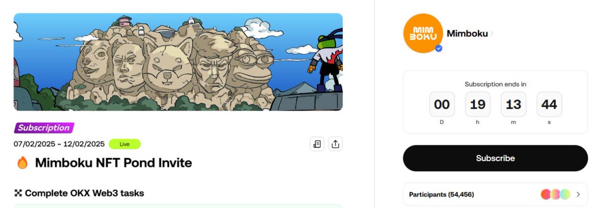 졸준위 X Mimboku NFT NFT WL x 1개
*WL은 FCFS입니다 (선착순 민팅임)

☑️세부내용
총 NFT 공급량 : 5000
민팅가격 : $88 (가치의 IP로 민트)
*ip는 스토리 프로토콜 토큰

✍️이녀석도 화리 구해오는게 빡샜습니다..
한자리 추첨이라 죄송합니다ㅜ 
제출해주시면 투명하게 추첨하겠습니다.

WL받는