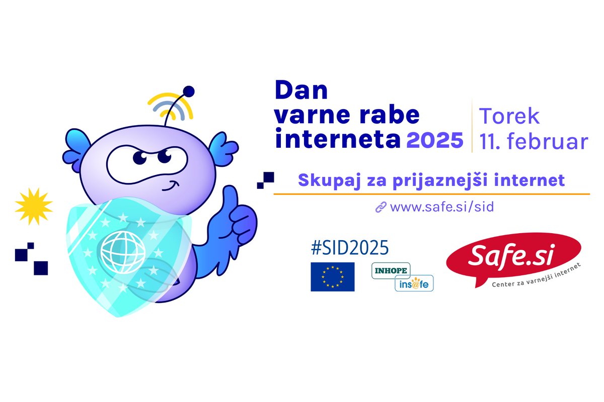 🎉Danes je DAN VARNE RABE INTERNETA🎉 
Da bi opozorili mladostnike, učitelje in starše na izzive in tveganja uporabe umetne inteligence,  smo pripravili številne aktivnosti. Pridružite se nam in skupaj z nami obeležite ta dan: safe.si/dan-varne-rabe… #SID2025 #SaferInternetDay