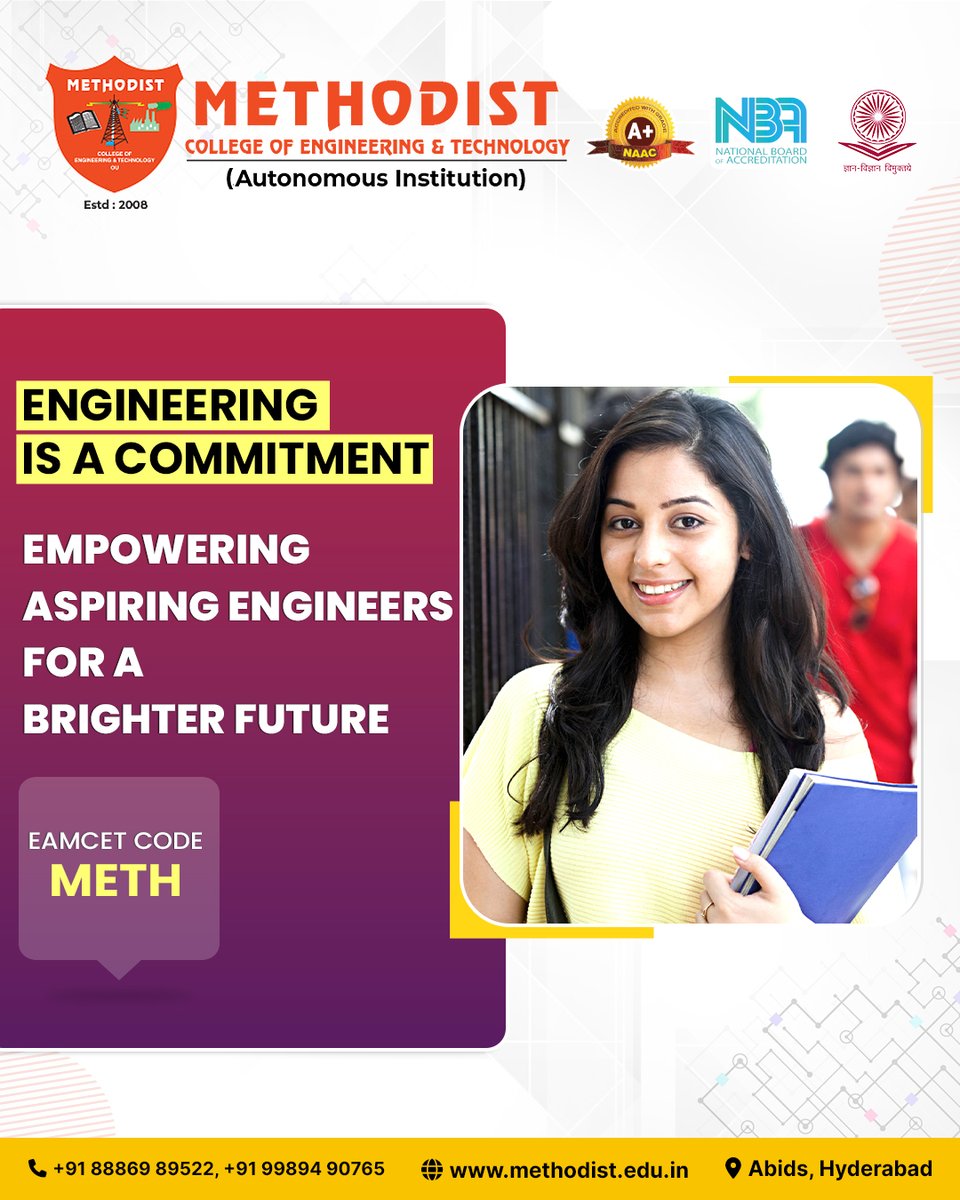 MCETHyderabad's tweet photo. π§#Engineering is More Than a CareerβItβs a Commitment!π
At #MethodistCollegeofEngineering & #Technology, we empower aspiring #Engineers with knowledge, #Innovation & hands-on experience to shape a brighter future.π
#EngineeringExcellence #FutureEngineers #TechLeaders #MCET https://t.co/Tc4yPN5dzZ