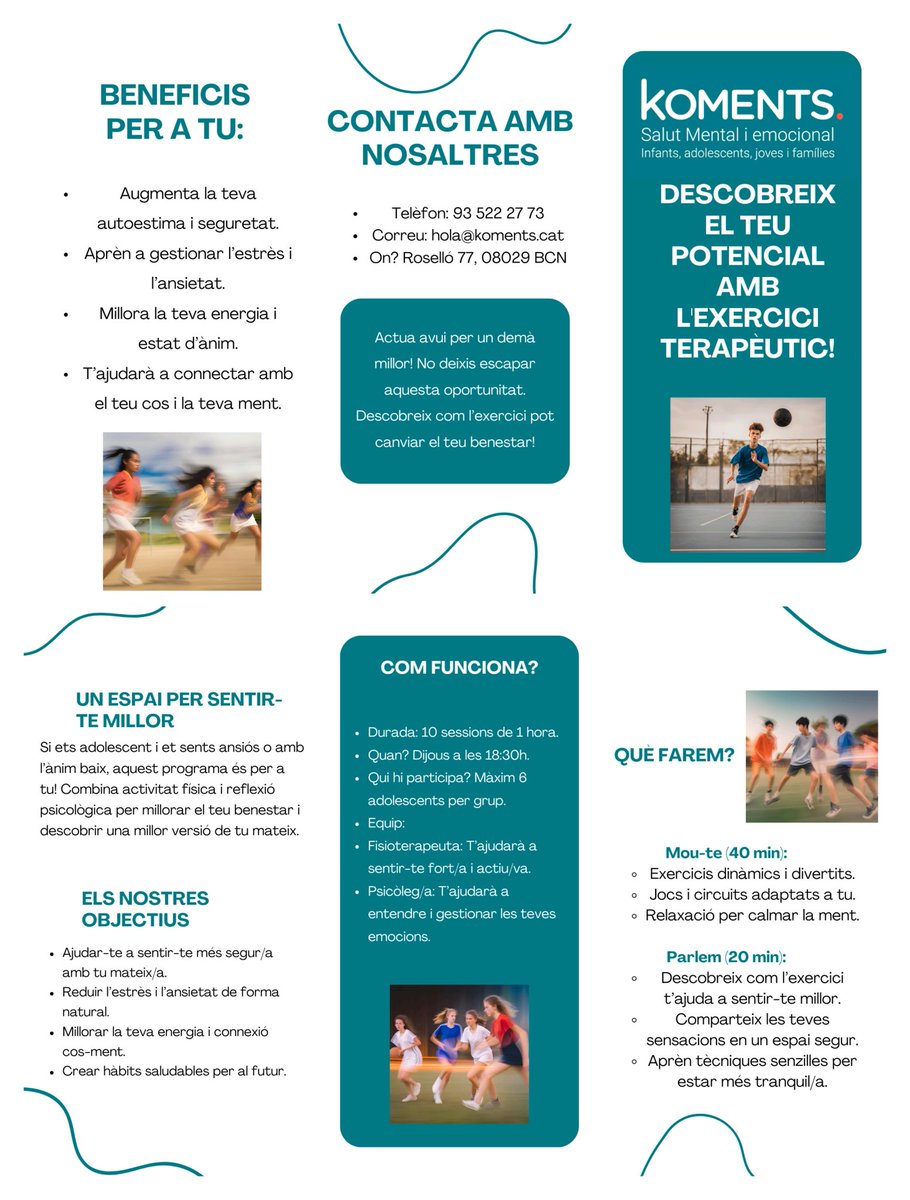 salutenactiu's tweet photo. L'exercici combat l'ansietat i depressió: estimula alliberament d'endorfines, dopamina i serotonina, neurotransmissors q milloren l'estat d'ànim i redueixen estrès. Tb. promou millor descans, augmenta autoestima pq la condició física. Ho pots veure a https://t.co/SMkiNYBIf2 https://t.co/G0DI9bkGQv