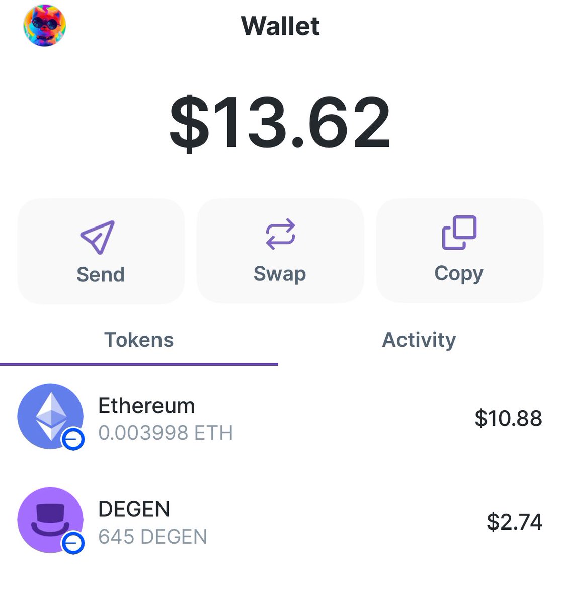 ตัวอย่าง Wallet บน Warpcast