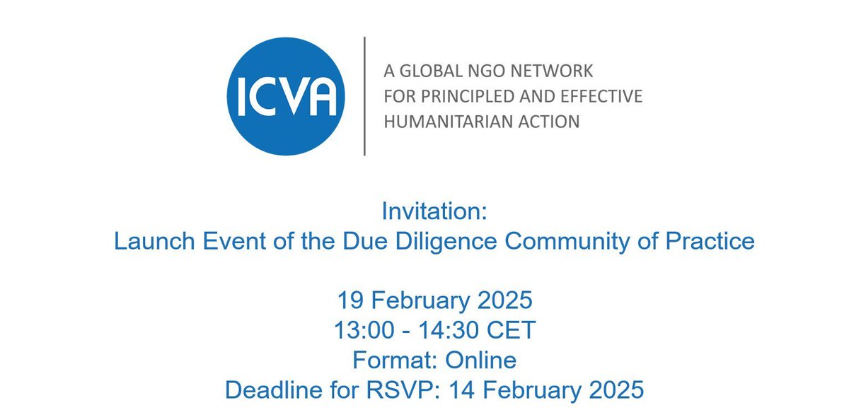 🚨Launch Event of the Due Diligence Community of Practice

📅 19 February 2025
⏰ 13:00–14:30 CET
🖥️ Format: Online

Lengthy and complex due diligence processes are often hurdles for many local NGOs, making the push for localisation harder. That’s why the Due Diligence Community