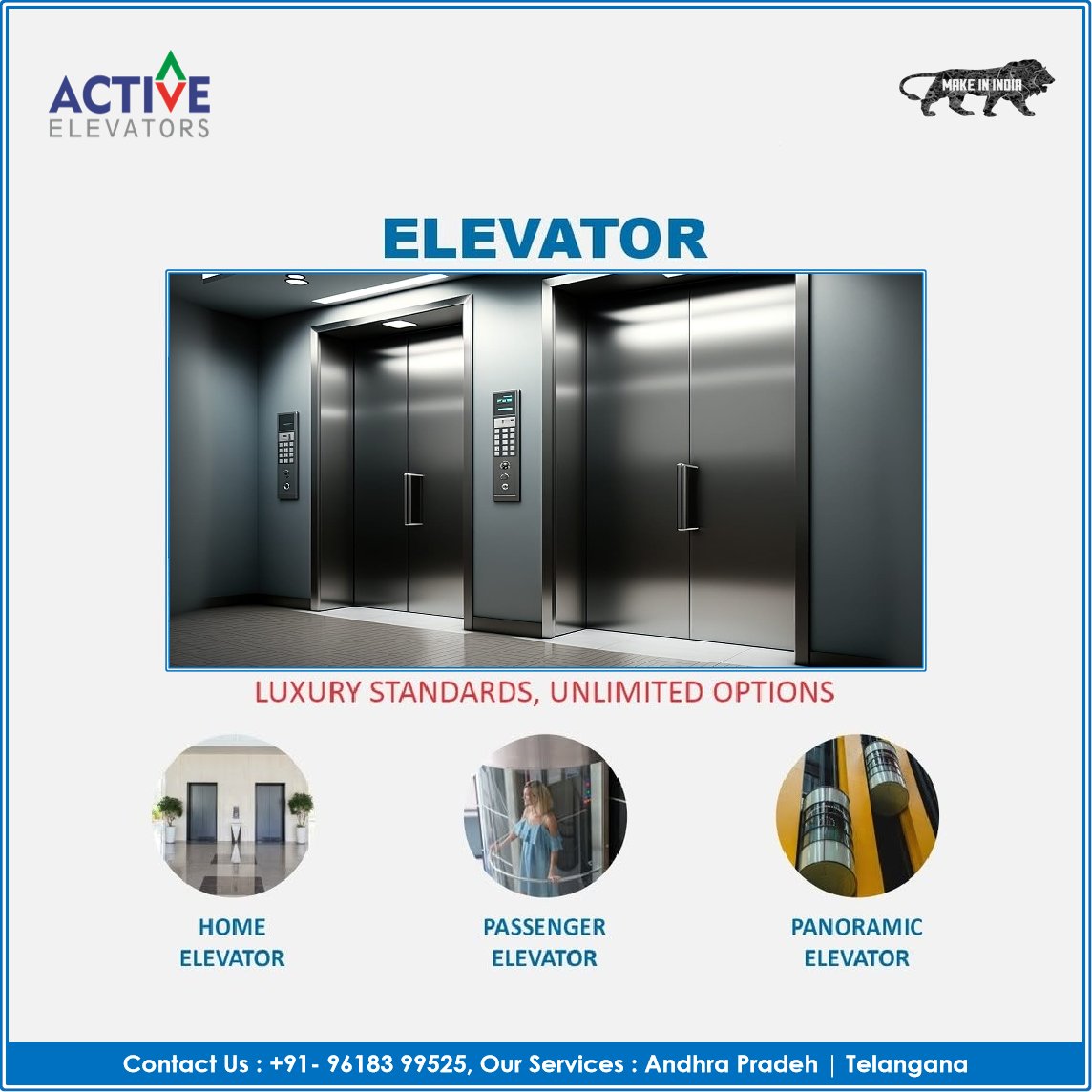 ACTIVEELEVATOR1's tweet image. LUXURY STANDARDS AND UNLIMITED OPTIONS BY "ACTIVE ELEVATOTS"

✅ Home Elevators.

✅ Passenger Elevators.

✅ Panoramic Elevators.

#activeelevators #activeelevatorsap  #elevatorsurvey #modernization  #makeinindia #since1999 ⏫🚻⏬.
