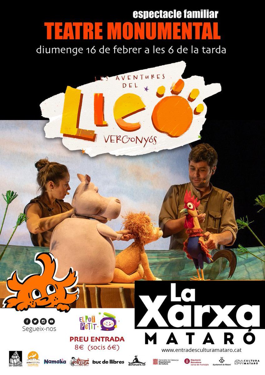 Aquest diumenge la producció d <a href="/elpotpetit/">EL POT PETIT</a> Les aventures del Lleó Vergonyós arriba a Mataró amb entrades exhaurides. Gràcies per omplir el teatre!!