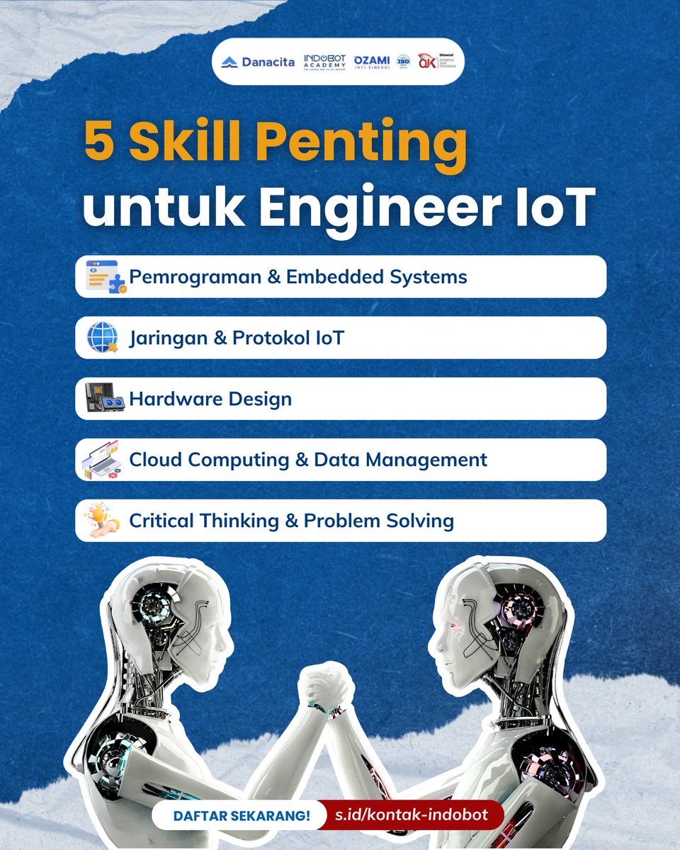 IndobotAcademy's tweet photo. Intip 5 skill penting untuk jadi engineer IoT yang sukses! 🚀
🔧 Siap upgrade skill kamu? 
Daftar sekarang lewat link: https://t.co/N4g2O6lIvQ. 

#IoTEngineer #TechSkills #IoT #EngineerLife #DigitalSkills #TechCareer https://t.co/FCfkRkKqrY