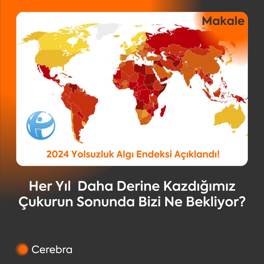 cerebraistanbul's tweet photo. 📍@anticorruption'ın açıkladığı 2024 yılı verilerine göre, Türkiye’nin puanı değişmedi ve 180 ülke arasında 34 puan alarak 107. sırada yer aldı.

🎯Fikret Sebilcioğlu’nun makalesini okumak için: ➡️ https://t.co/2gUq72asyL

#cerebracpasadvisors #Cerebraforensic #CPI2024 #yolsuzluk https://t.co/FX8jN9ARrZ