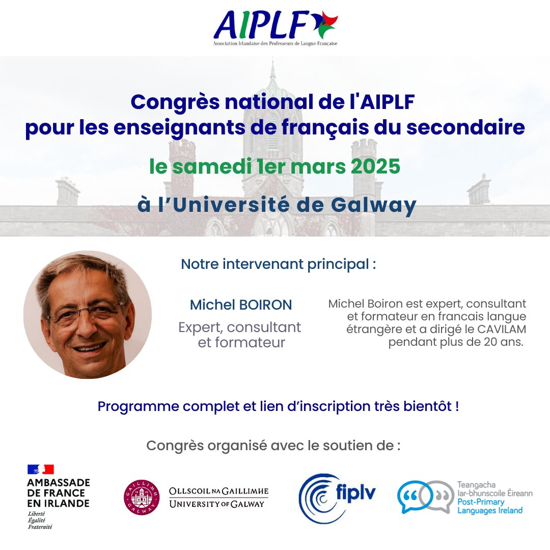 #French #Teachers #Ireland 
<a href="/ACPF_Irlande/">French Language in Ireland</a> <a href="/uniofgalway/">Ollscoil na Gaillimhe | University of Galway</a> <a href="/FIPLV/">FIPLV</a> <a href="/languages_ie/">Post-Primary Languages Ireland (PPLI)</a> <a href="/CJ_Fallon/">CJFallon</a> <a href="/edco_ie/">Edco Ireland</a> <a href="/educateie/">Educate.ie</a> <a href="/FolensEducation/">Folens</a> <a href="/GillEducation/">Gill Education</a> <a href="/Oide_MFL/">Oide Modern Foreign Languages Post-primary</a> <a href="/langsconnect_ie/">Languages Connect</a> <a href="/Internashbooks/">International Books</a>