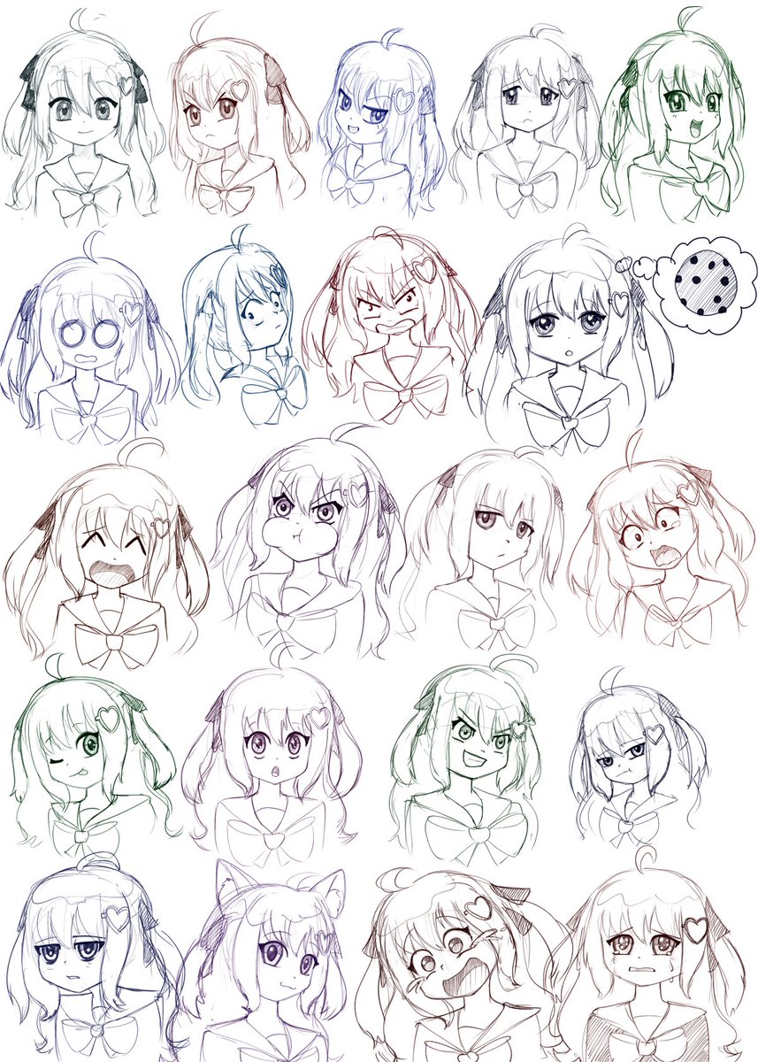 A bunch of Neurosama faces for practice. #heartheartart