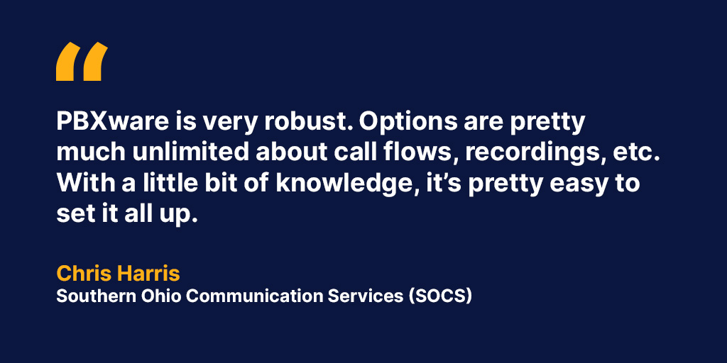 Helping partners find the right solutions!

Southern Ohio Communication Services thrives with PBXware, making client setups easy.

Big thanks to Chris Harris—we're excited to keep growing together!

#BicomSystems #BicomPartners