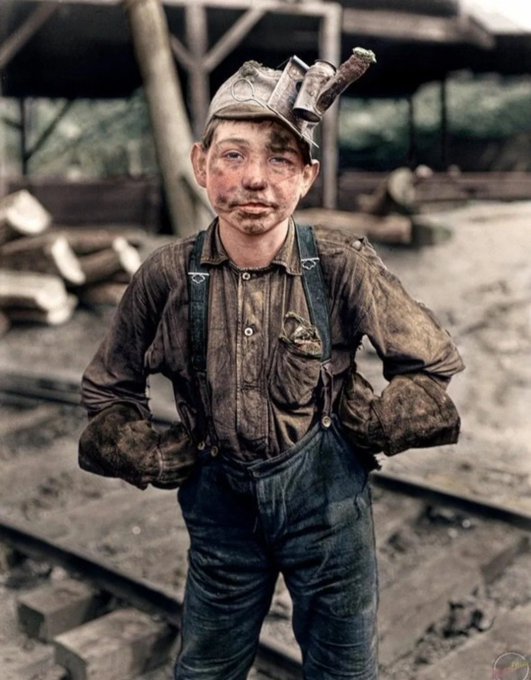 Photograph of an 11 year old coal miner, 1908