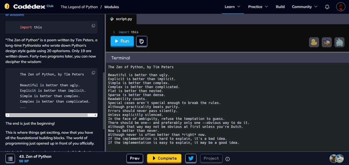 dharun_kumar07's tweet image. Zen of Python 🐍 #CodedexZenOfPython @codedex_io
