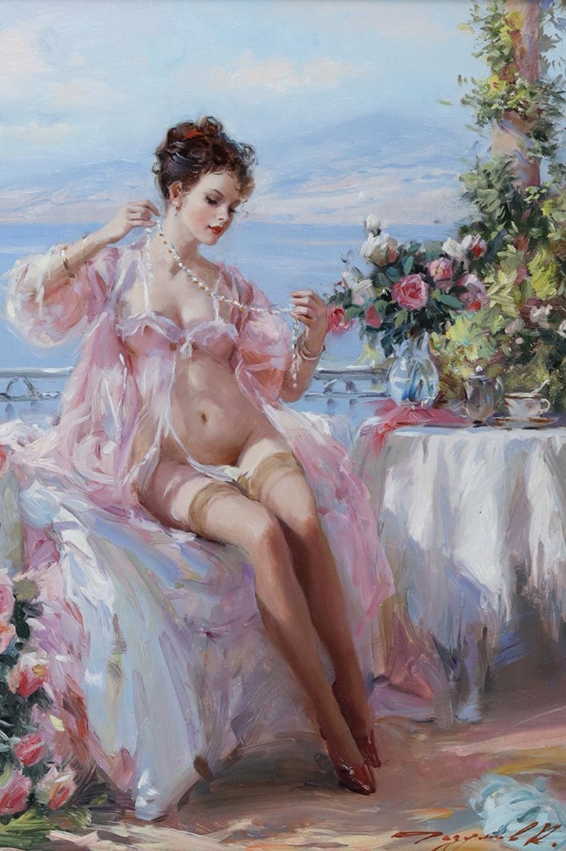EternalKrissel's tweet photo. “A Young Lady in lingerie, on a
Mediterranean Terrace”, Konstantin
Razumov https://t.co/7njoF0Wc1R
