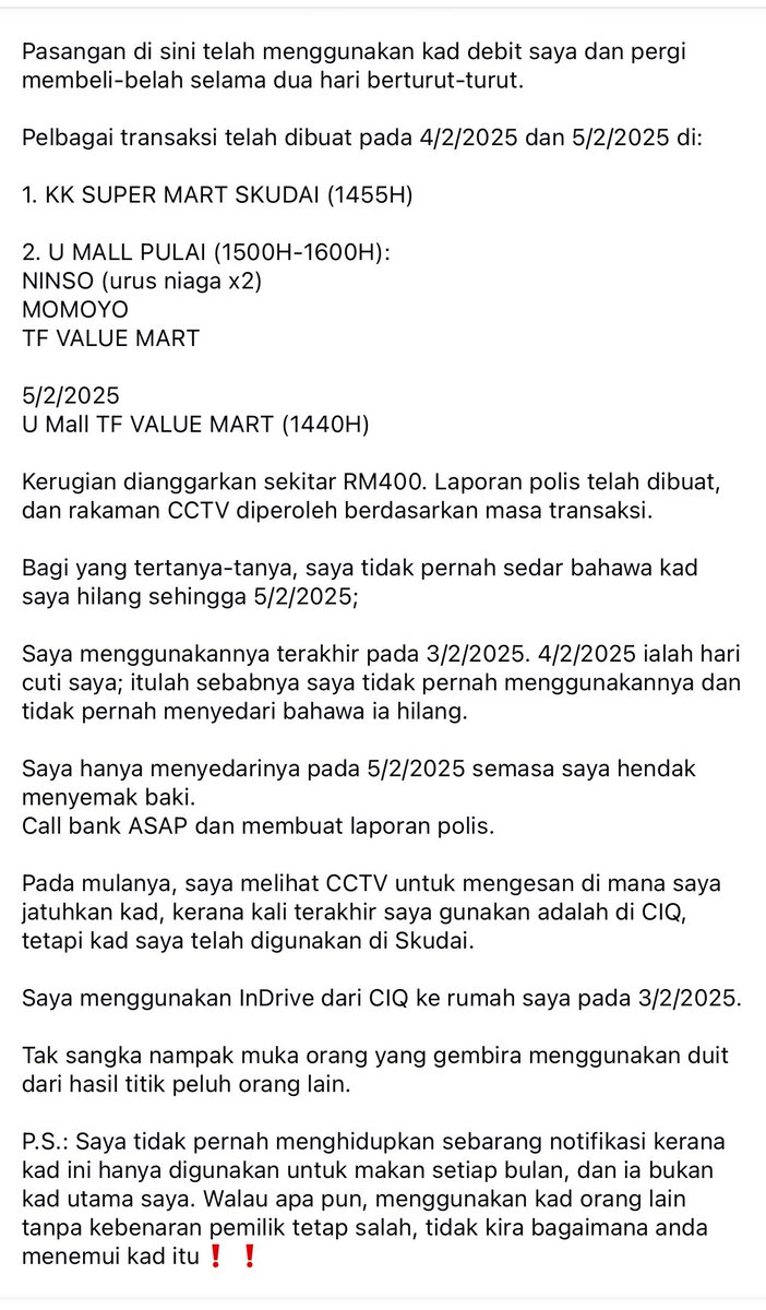 mhmmdhsm's tweet photo. Tanpa segan silu gunakan debit card orang lain dekat beberapa kedai pulak tu 😒. Nampak la keriangan guna duit orang https://t.co/PMdqG6JkJN