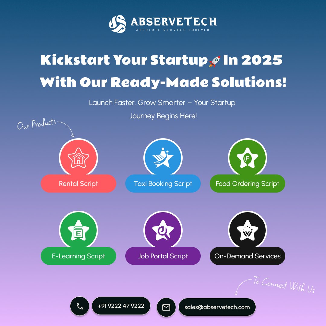 abservetech's tweet image. 🚀 Kickstart Your Startup in 2025 with Ready-Made Solutions!

💡 Get started today! 

🔗 abservetech.com/products/

Follow us @abservetech 

#Startup2025 #businessgrowth #readymadesolutions #Abservetech #business #startups #businessideas #entrepreneurship