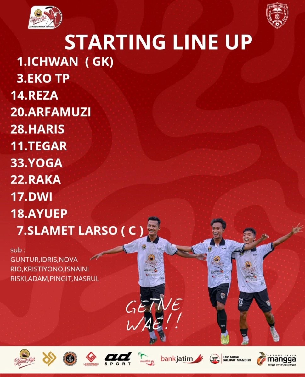 Line Up Persinga Ngawi melawan Mitra Surabaya sore ini.