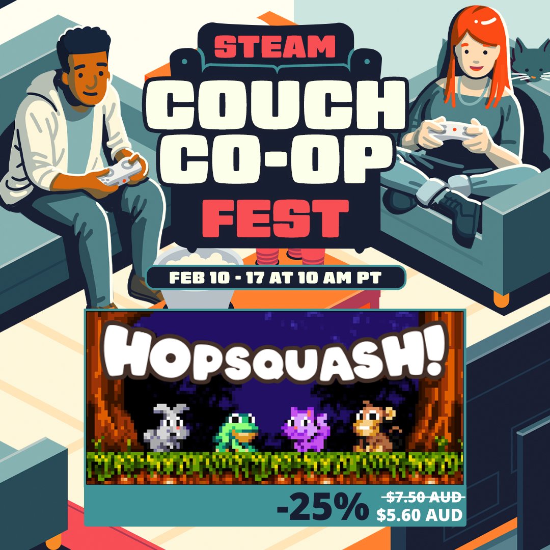 HopSquash! is on sale on Steam for the Couch Co-op Games Fest!
store.steampowered.com/app/1012450/Ho…
Also available on Nintendo Switch
#couchcoop #retrogamer #pixelartist