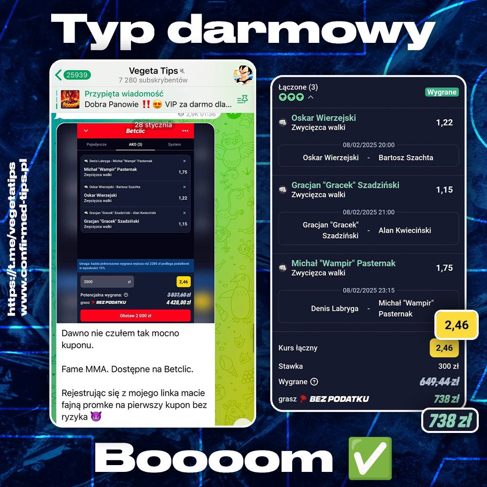 betwithvegeta's tweet photo. Jesteśmy nie do zatrzymania! Już chyba przywyknęliście do słowa BOOOM, hm? 💣
Zapraszam po kolejne darmowe typy 🔥
Dzisiaj na pewno coś wpadnie 👍🏻

#bukmacherka #gracz https://t.co/SbJycj7j4y