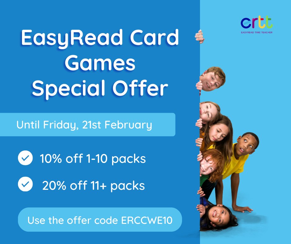 EasyReadTime's tweet image. 🎲 Keep your pupils engaged in the run up to half term with our Card Games and use the offer code ERCCWE10 before February 21st for an automatic discount! 
easyreadtimeteacher.com/buy/easy-read/… 
#specialoffer #classroomresources #teachingresources
