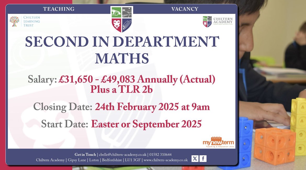 Carl Belle (@cblearn22) on Twitter photo 📢 Calling all Maths maestros! 📢  <a href="/ChilternA/">ChilternAcademy</a> is seeking a passionate & inspiring Second in Charge of Maths to join our amazing team!  Shape the future of maths education!  Apply now!
mynewterm.com/jobs/145872/ED… 📢 Calling all Maths maestros! 📢  <a href="/ChilternA/">ChilternAcademy</a> is seeking a passionate & inspiring Second in Charge of Maths to join our amazing team!  Shape the future of maths education!  Apply now!
mynewterm.com/jobs/145872/ED…