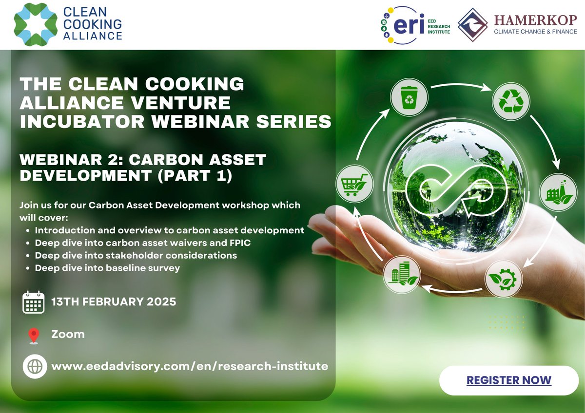 📌The Clean Cooking Alliance, in collaboration with EED Research Institute and Hamerkop, will host the Carbon Asset Development Webinar (Part 1) on Wednesday, 13th February 2025. To register, please click us06web.zoom.us/webinar/regist…. We look forward to your attendance!

#CarbonAssets