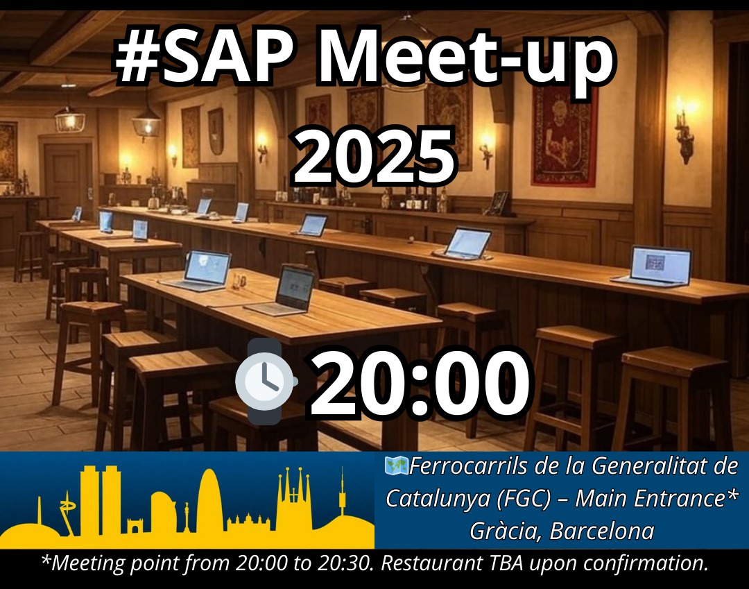 sitbarcelona's tweet photo. Hey! Next SAP #stammtischBCN #meetupBCN will be in person ! Join today Tuesday Feb 11th, 2025 at 20h, to this informal meeting open to all SAP Community friends of Barcelona.
Confirm here:
https://t.co/rljrgRWMns
#sapmeetup @SAPCommunity
#sitbarcelona #sapcommunity #meetup https://t.co/Vl6LFAueF2