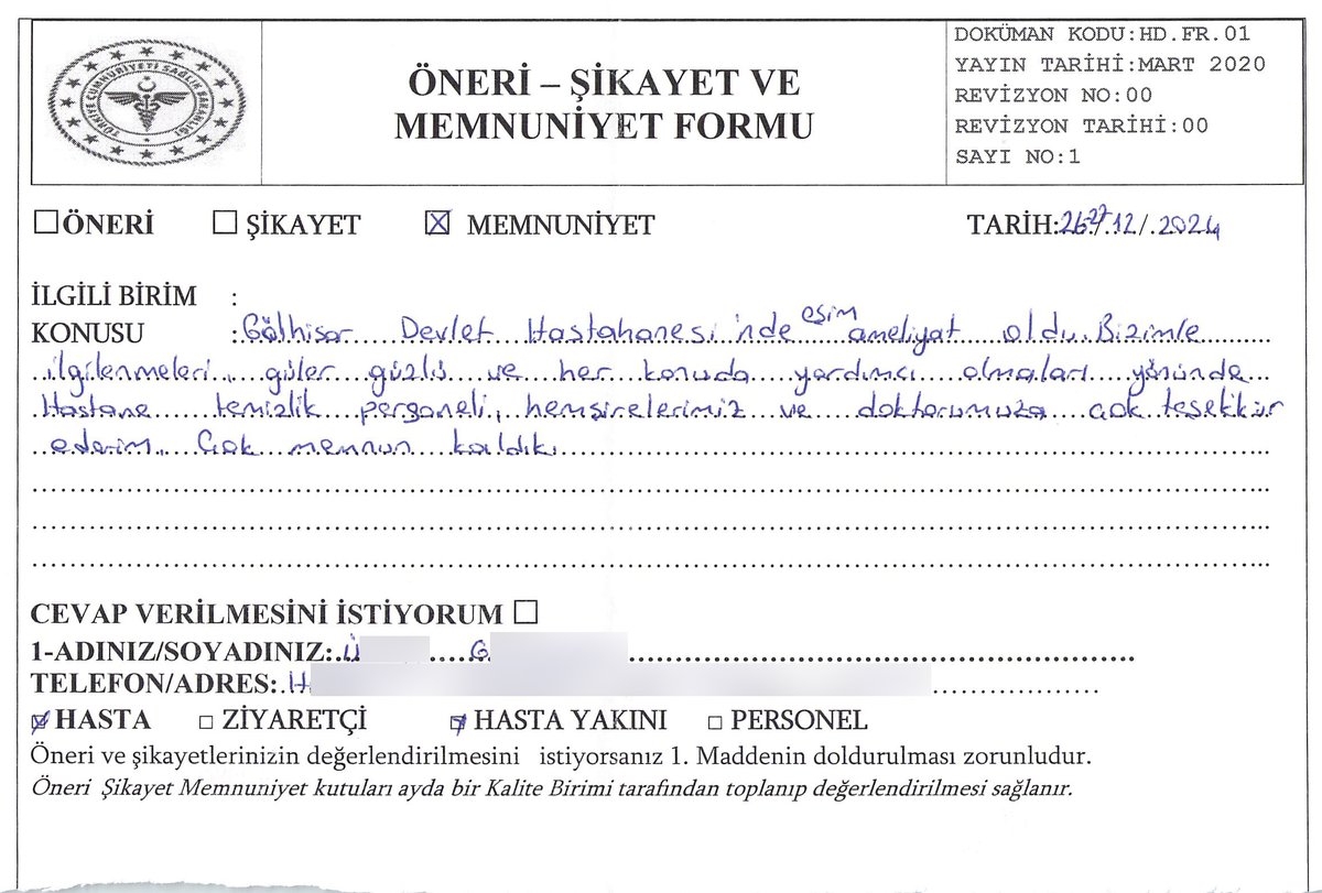 golhisardh's tweet photo. Hastanemizde tedavi gören hastalarımız, taburculuk sürecinde servislerimizdeki öneri ve memnuniyet kutularına bıraktıkları güzel geri bildirimlerle bizleri onurlandırmıştır. https://t.co/pkRNpbdHAC