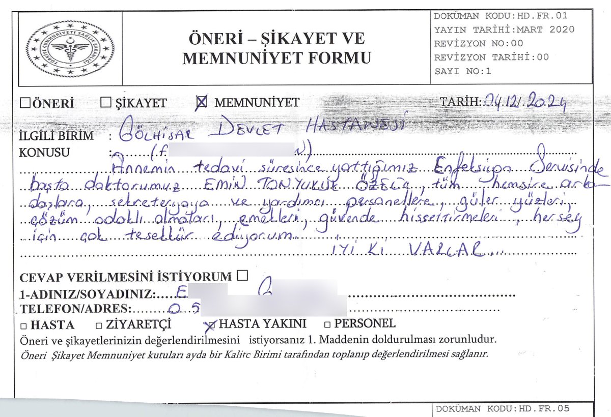 golhisardh's tweet photo. Hastanemizde tedavi gören hastalarımız, taburculuk sürecinde servislerimizdeki öneri ve memnuniyet kutularına bıraktıkları güzel geri bildirimlerle bizleri onurlandırmıştır. https://t.co/pkRNpbdHAC