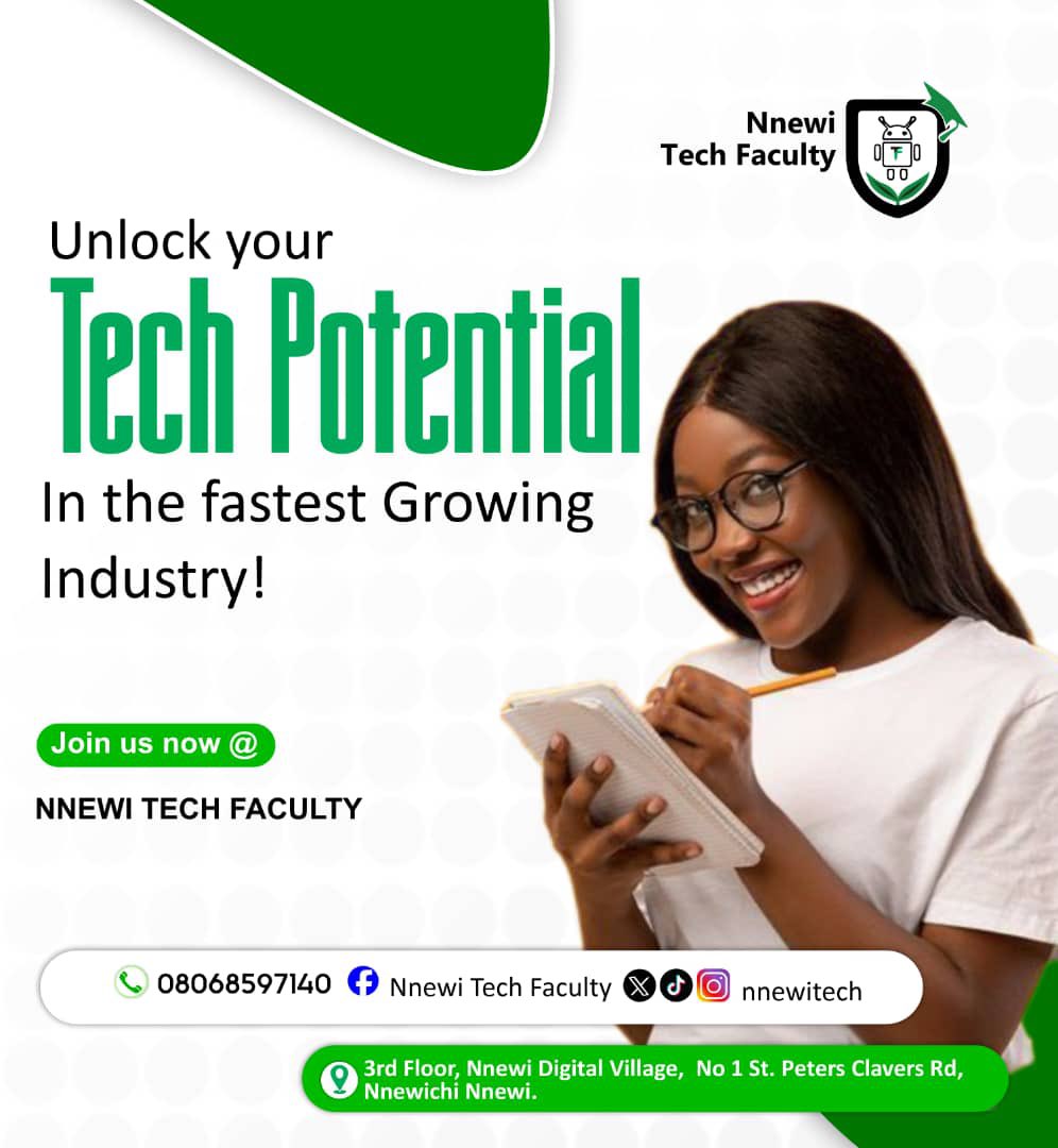 nnewitech's tweet image. Unlock your Tech Potential with Nnewi Tech Faculty! 

Join us to kickstart or level up your tech journey with the right resources &amp;amp; community. Don&apos;t wait—take the first step today!

📞 08068597140

#NnewiTechFaculty 
#TechPotential 
#LearnTech 
#TechSkills