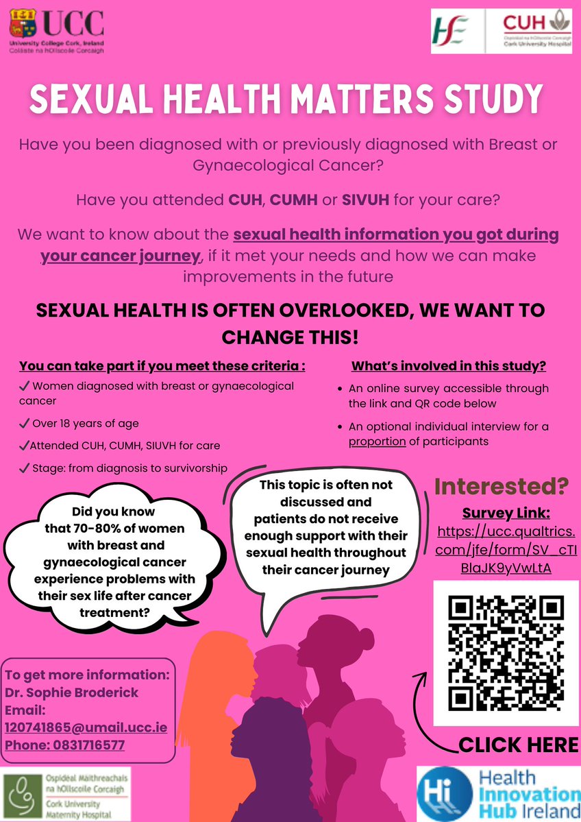 Sophie Broderick (@sophbroderick) on Twitter photo Have you been diagnosed with breast or gynaecological cancer?
🏥Did you receive care in CUH, CUMH, SIVUH?
🗣️We want to hear about the sexual health information you received on your cancer journey
✨Help us improve care for others
<a href="/CanResUCC/">Cancer Research @UCC</a> <a href="/CUH_Cork/">Cork University Hospitals</a> <a href="/IrelandSouthWID/">Ireland South Women & Infants Directorate</a> <a href="/HIHIreland/">Health Innovation Hub Ireland</a> Have you been diagnosed with breast or gynaecological cancer?
🏥Did you receive care in CUH, CUMH, SIVUH?
🗣️We want to hear about the sexual health information you received on your cancer journey
✨Help us improve care for others
<a href="/CanResUCC/">Cancer Research @UCC</a> <a href="/CUH_Cork/">Cork University Hospitals</a> <a href="/IrelandSouthWID/">Ireland South Women & Infants Directorate</a> <a href="/HIHIreland/">Health Innovation Hub Ireland</a>