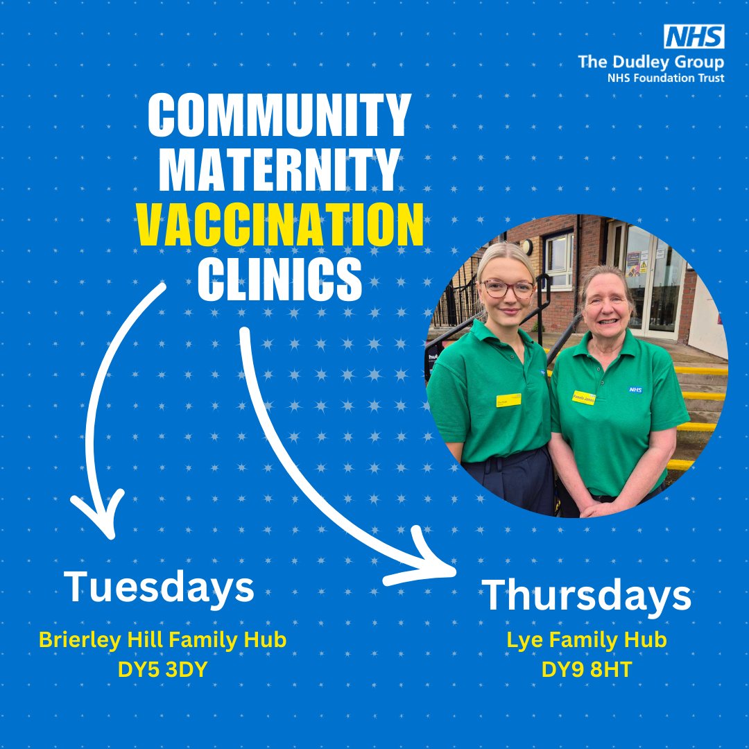 Visit one of our community vaccination clinics to get your flu, RSV or whooping cough vaccine. No appointment is needed, come along between 10am and 1pm in Lye and 10am – 3pm in Brierley Hill.