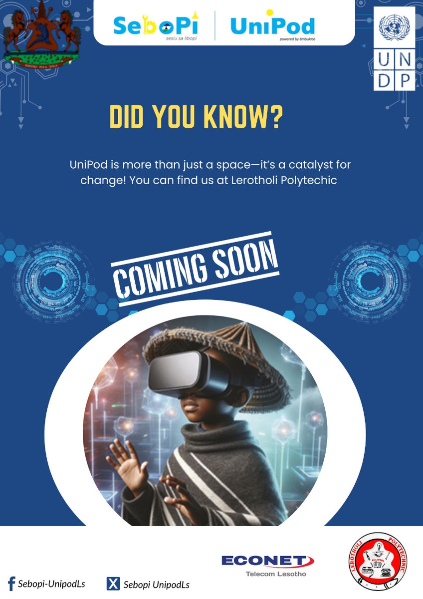 UNDPLesotho's tweet photo. We know you can’t wait to experience the UniPod! 🔥 But what's got you the most excited? 🚀 The innovation? The collabs? The game-changing ideas? Drop your questions below—let’s get you even more hyped! 👇
#timbuktooAfrica
#Sebopi-UniPod https://t.co/CvSCZ78OdL