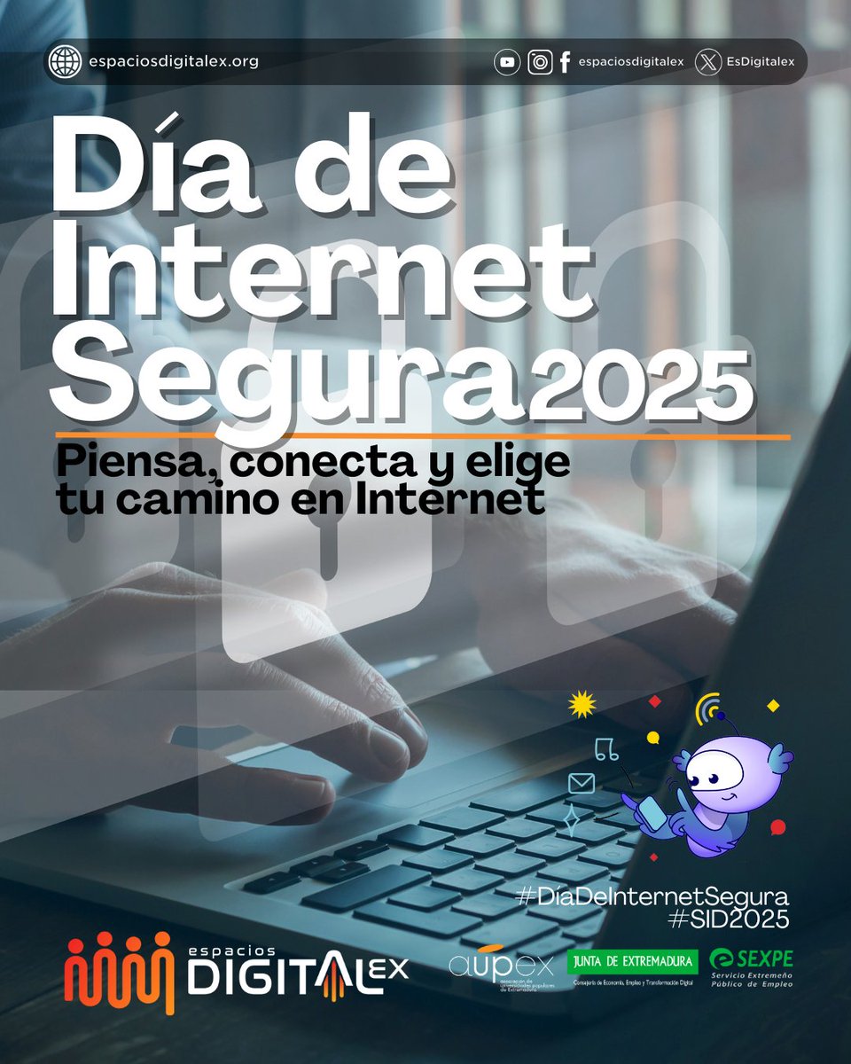 EsDigitalex's tweet photo. 🔐¡Celebremos el Día de Internet Segura!

En Espacios Digitalex trabajamos este área clave del Marco DigComp para navegar con seguridad en entornos digitales y en el ámbito profesional.

¡Te esperamos en nuestros centros para mejorar esta competencia clave!https://t.co/A9uahVFyep https://t.co/SKNDYldgfX