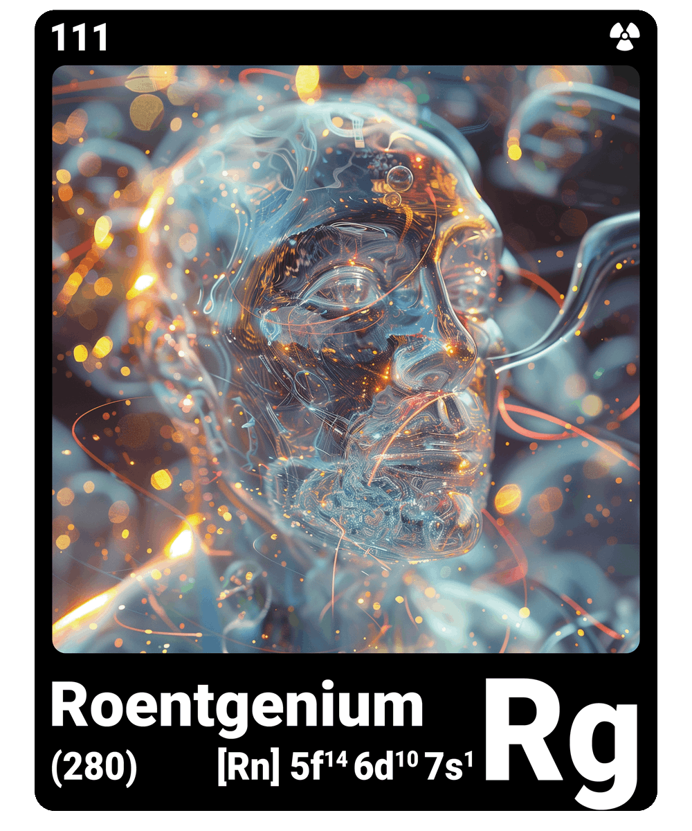 br_AI_king's tweet photo. brAIking This is what it looks like when AI gives the chemical element roentgenium a face - find all ChemicalElements in the bio ScienceArt https://t.co/kKlctsr1RA