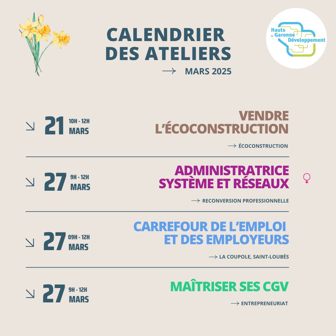hdgdev's tweet image. 𝗛𝗲𝗹𝗹𝗼 𝐌𝐚𝐫𝐜𝐡 ! 💐

Retrouvez toutes nos activités du mois juste ici !

👉 Pour vous inscrire, rendez-vous sur : hdgdev.com

#entrepreneuriat #entreprendre #évènement #mixité #écoconstruction