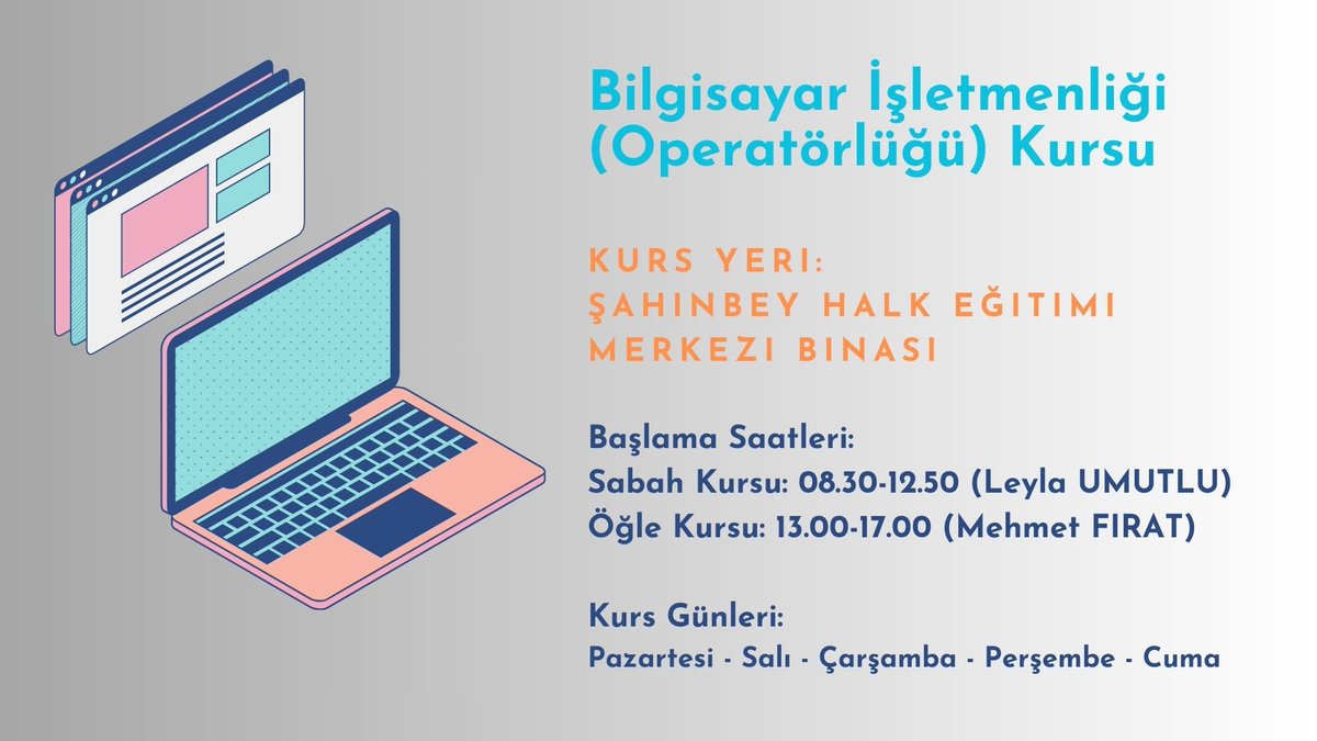 HemSahinbey's tweet photo. Bilgisayar İşletmenliği (Operatörlüğü) kurslarımız devam etmektedir. https://t.co/fLImMAXTTl