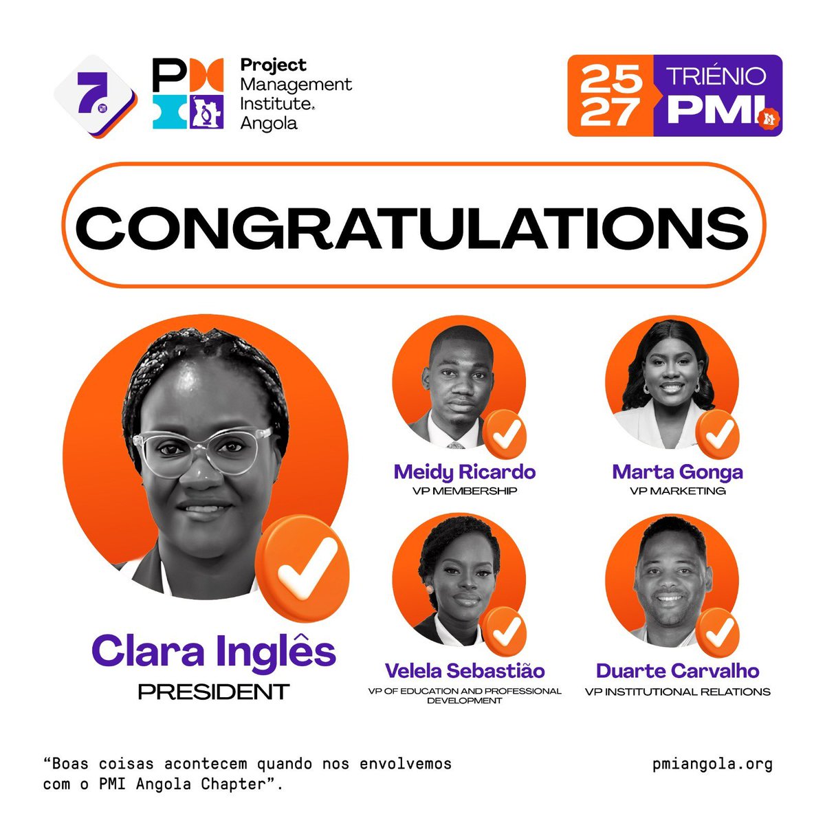 Congratulations to the newly elected President and Vice Presidents for <a href="/angola_pmi/">PMI ANGOLA CHAPTER</a> May your journey be a successful one! Thank you for never giving up!