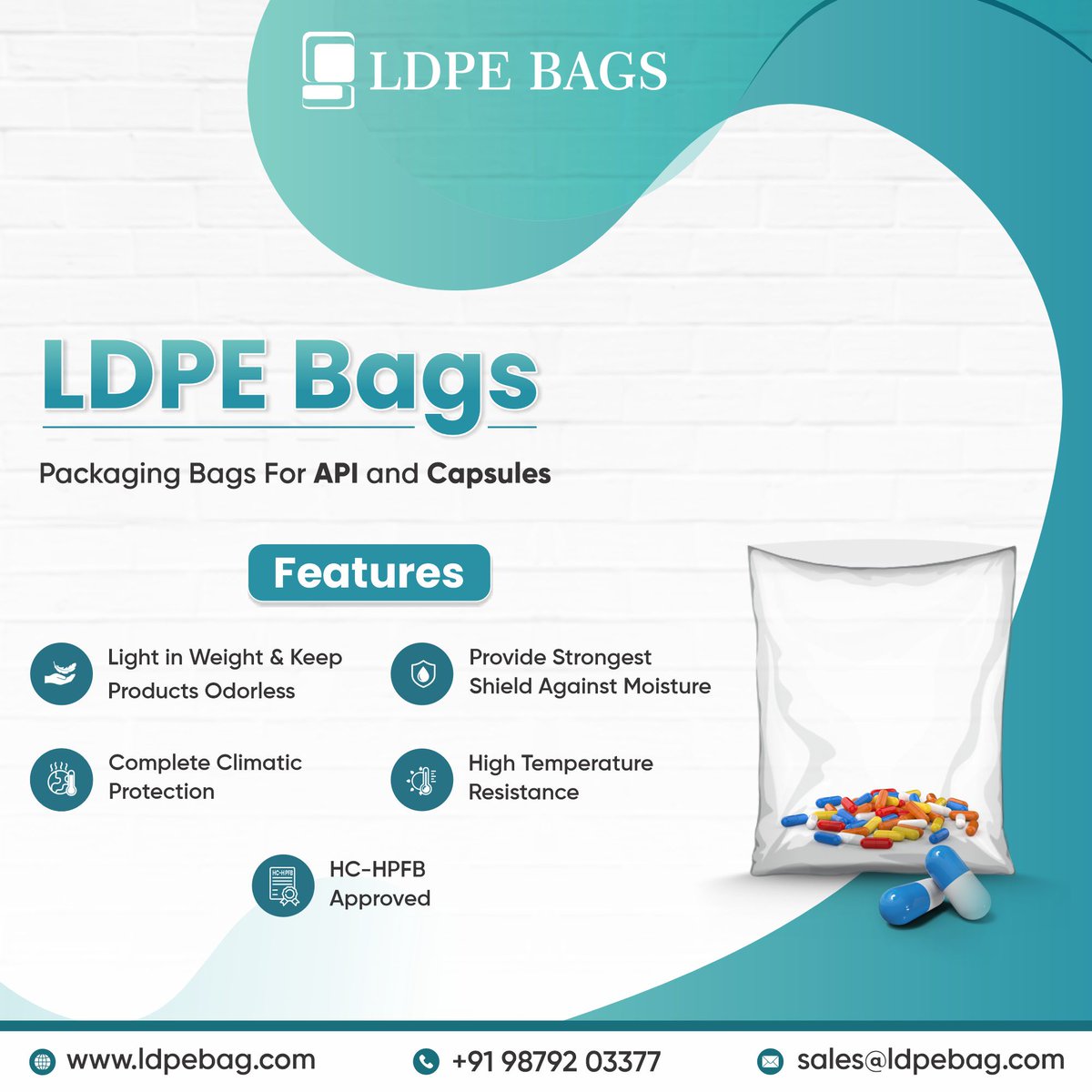 SorbchemIndia's tweet image. LDPE bags are indeed a remarkable packaging solution. Their ability to resist moisture, humidity, and contamination makes them invaluable for safeguarding pharmaceutical products, diagnostic kits, and devices.

website: ldpebag.com/blog/ldpe-bags

#LDPEBags #PharmaPackaging