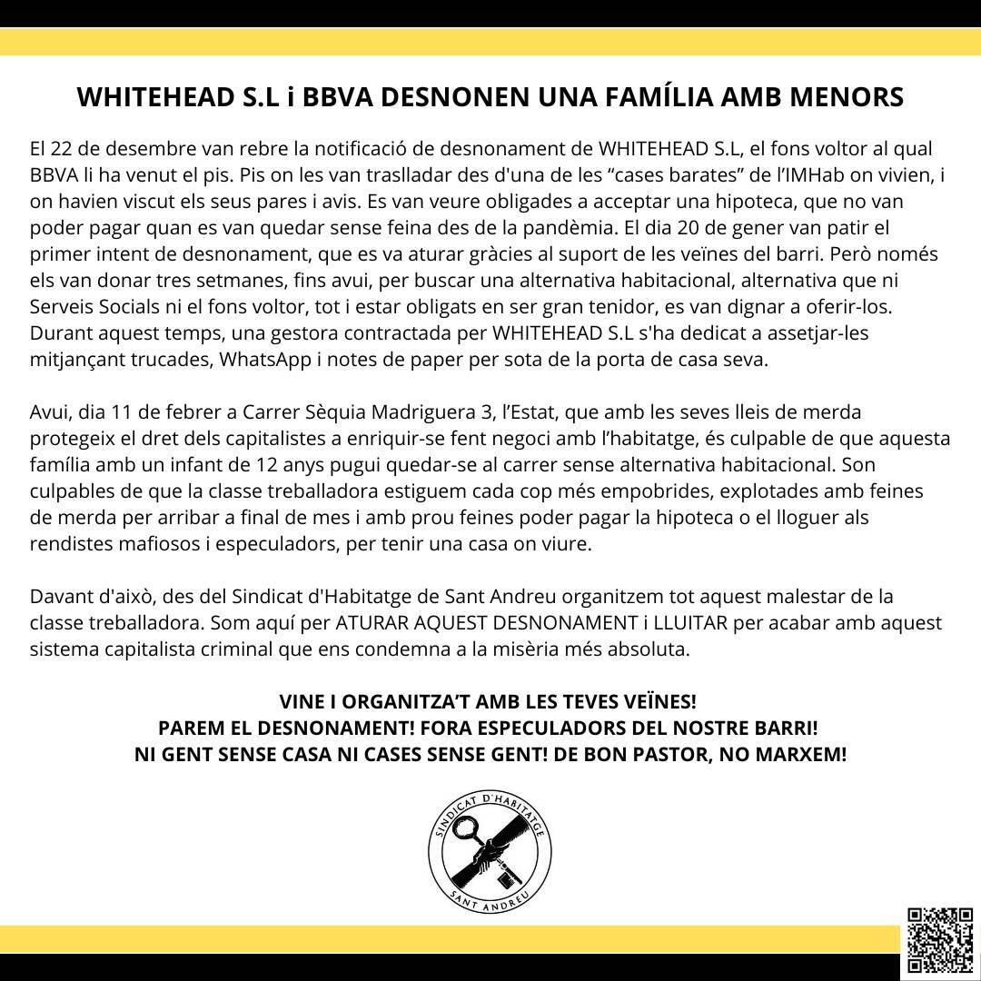 🔴 WHITEHEAD I BBVA DESNONEN UNA FAMÍLIA AMB MENORS 🔴