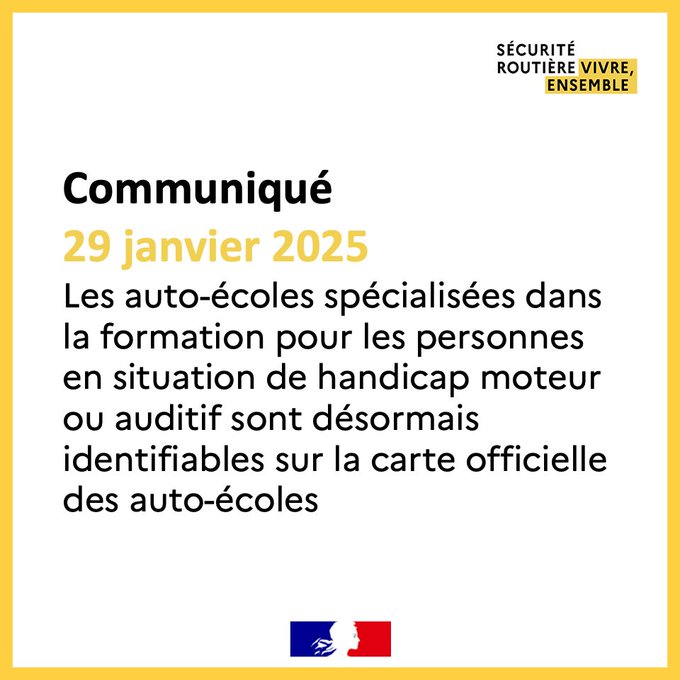 🎂  #20ansLoiHandicap 
🚗🏍️ Passer son #PermisDeConduire en #Mayenne ❗️
Les auto-écoles spécialisées dans la formation pour les personnes en situation de #handicap moteur ♿️ ou auditif 🦻 sont désormais identifiables sur la carte officielle des auto-écoles.
✅ Répondre à un enjeu