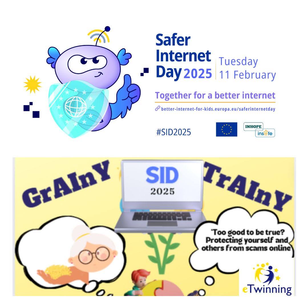 Internet Seguruaren Eguna 
edo 
Safer Internet Day #SID2025
egunero delako.

Teknologia digitalen erabilera arduratsua lantzen dabiltza #eTwGrAInY eTwinning proiektuan.