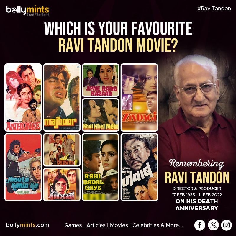 BollyMints's tweet photo. Remembering Director &amp; Producer #RaviTandon Ji On His #DeathAnniversary !
#RaveenaTandon #RajivTandon #RashaThadani https://t.co/QBMwDHJLDs