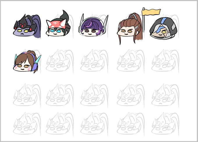 配信ありがとうございました。OWのゆるキャラこのフォーマットで全キャラ描いていこうと思います!描き切ったらフリ素として公開しようと思ってます～。作業途中がライン工みたいw#OverwatchFanart #Overwatch2 