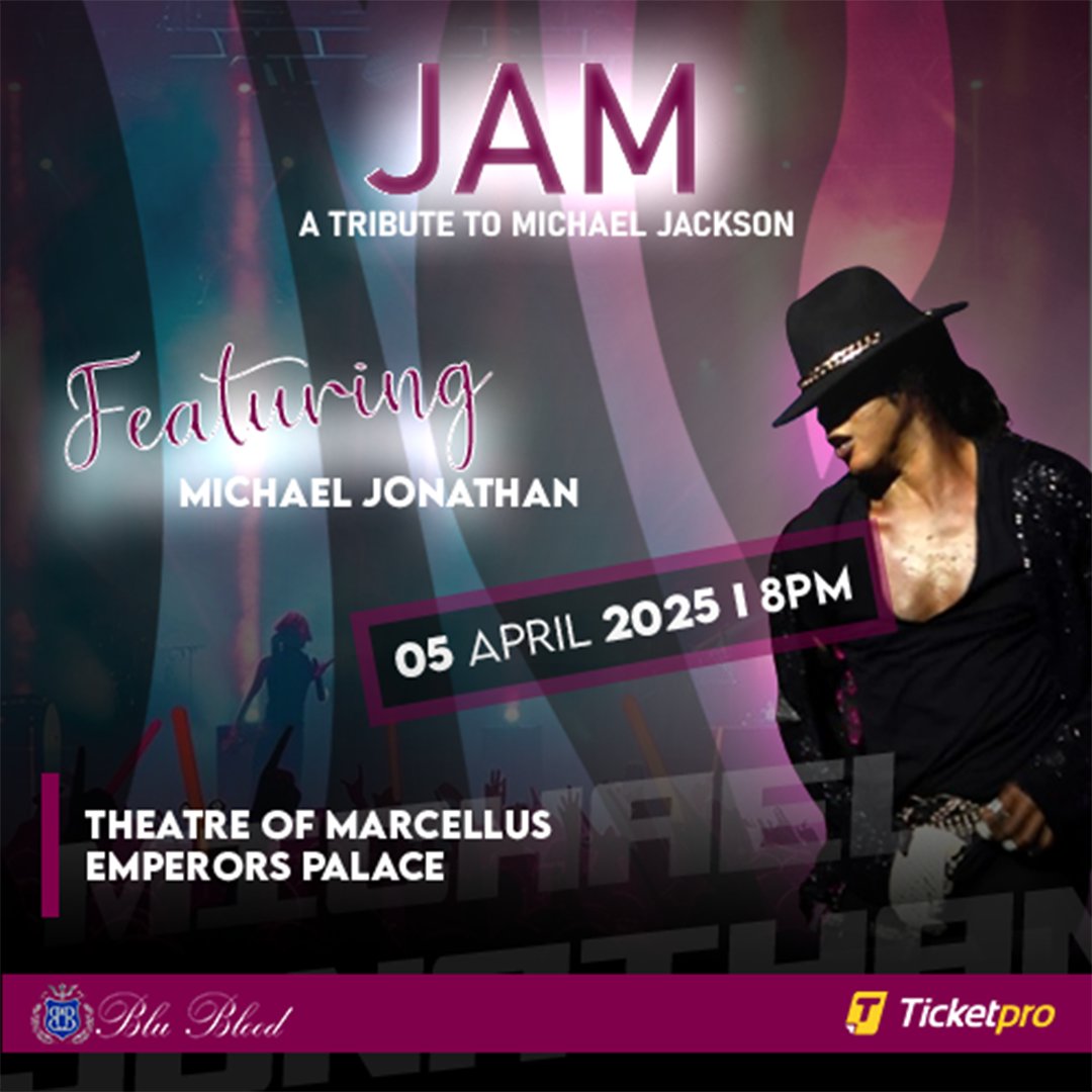 EmperorsPalace's tweet photo. JAM with Michael Jackson
05 April | 20h00
Book your tickets at Ticketpro: https://t.co/FAFXbJgfit
#Emperorspalace #Thepalaceofdreams #Blubloods #Emperorspalace #Theatreofmarcellus https://t.co/8FwQ4qog1F