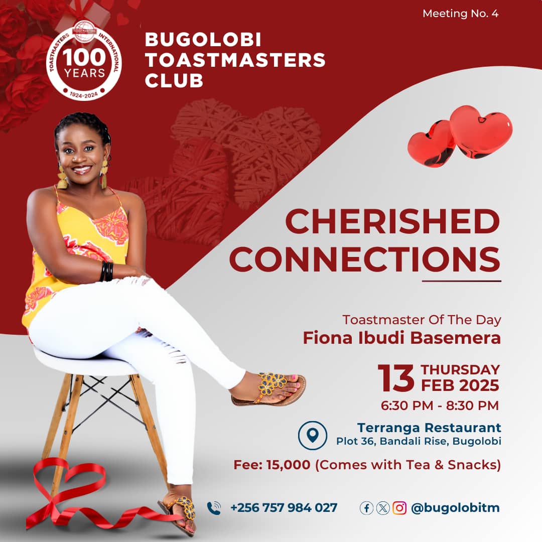 Celebrate the spirit of Valentine’s Day with Bugolobi Toastmasters Club at our special session, "Cherished Connections." This evening is all about the power of relationships - personal, professional, and beyond.

Come ready to connect, learn, and celebrate connection.